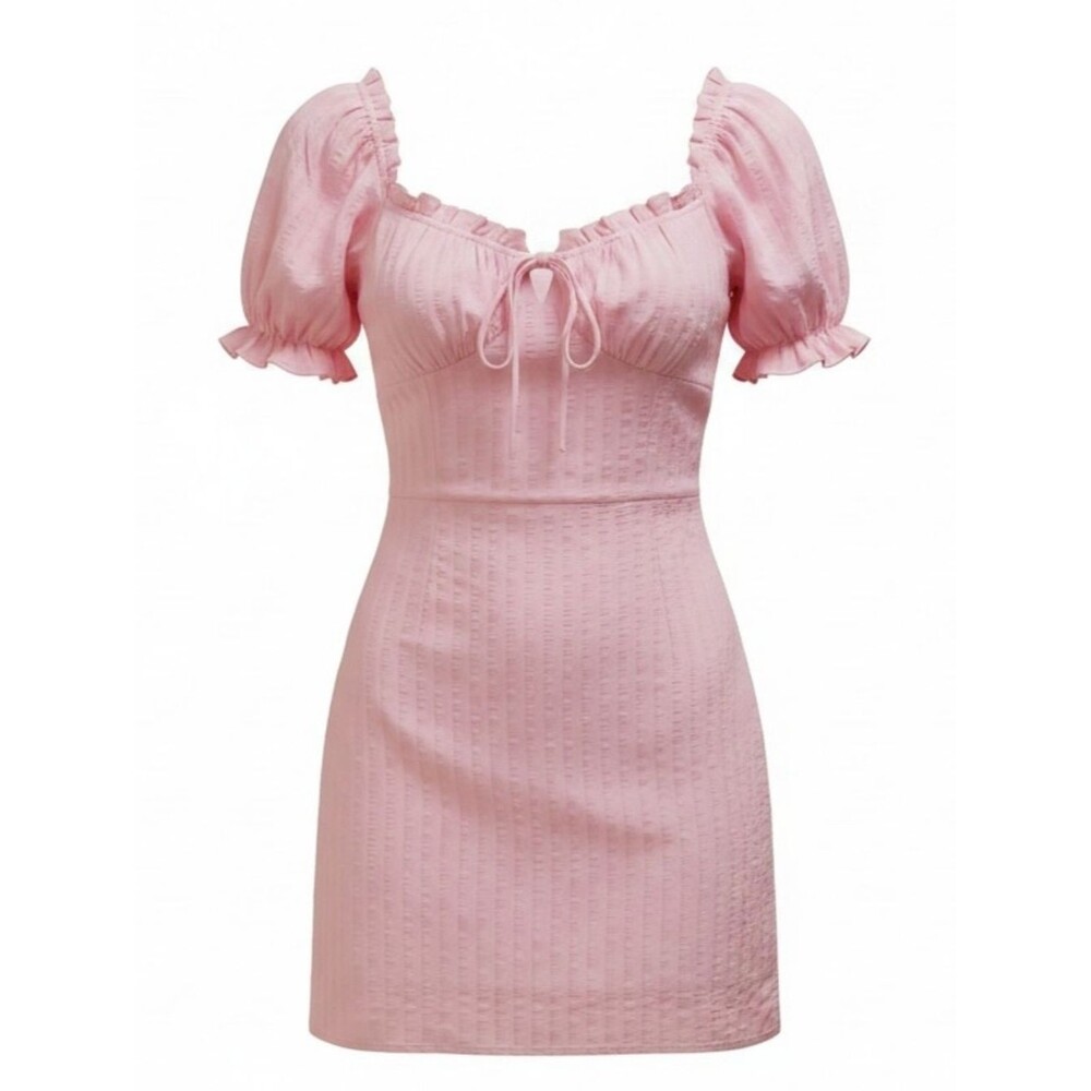 Pink Puff Sleeve Mini Dress